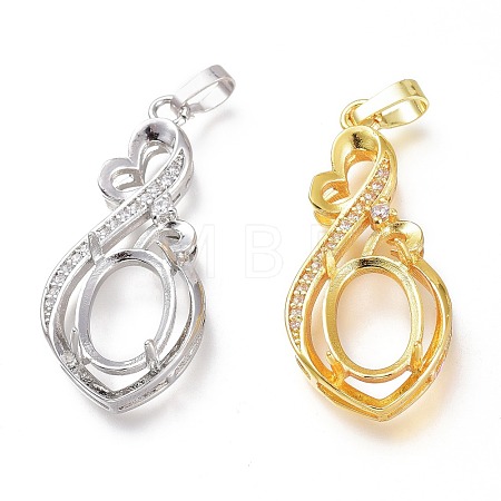 Brass Micro Pave Clear Cubic Zirconia Open Back Bezel Pendant Cabochon Settings ZIRC-I049-09-1