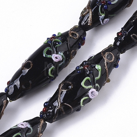 Handmade Gold Sand Lampwork Beads Strands LAMP-T007-02H-1