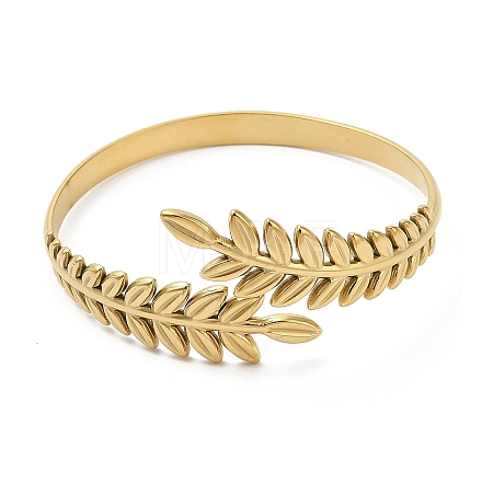 Ion Plating(IP) 304 Stainless Steel Greek Roman Laurel Leaf Cuff Bangles BJEW-L682-019G-1
