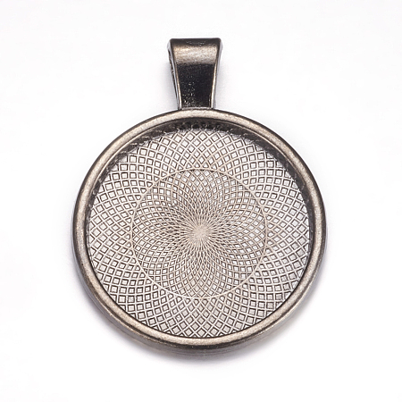 Flat Round Alloy Pendant Cabochon Settings PALLOY-A15654-B-NF-1