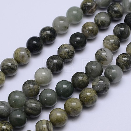 Round Natural Green Rutilated Quartz Beads Strands G-D742-10mm-1