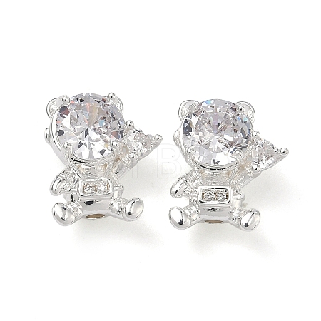 Brass Micro Pave Clear Cubic Zirconia Beads KK-B172-15S-1