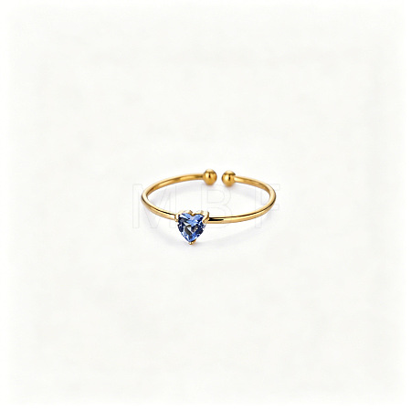 Adjustable Birthstone 304 Stainless Steel Micro Pave Cubic Zirconia Cuff Open Rings WGB2F1D-09-1