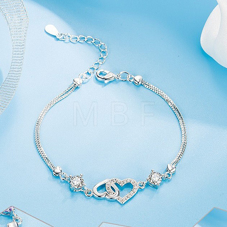 Brass Crystal Rhinestone Couple Heart Link Bracelets for Women KK-CBA7878-02G-1