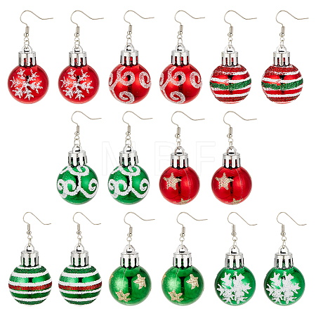 8 Pairs 8 Style Christmas Themed Resin Round Ball Dangle Earrings EJEW-AN0002-34-1