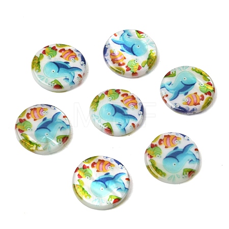 Ocean Printed Natural Freshwater Shell Flat Round Beads SHEL-A006-13K-1