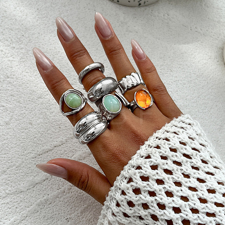 Alloy & Iron & Acrylic Cuff Rings Set FS-WGAB571-05-1