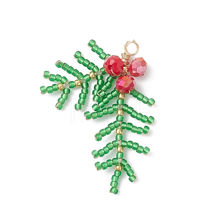Glass Seed Beaded Leaf Pendants PALLOY-MZ00958-1