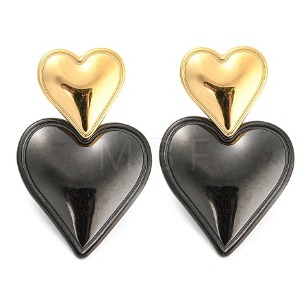 304 Stainless Steel Double Heart Dangle Stud Earrings for Women LS-EJEW-D076-01F-EB-1