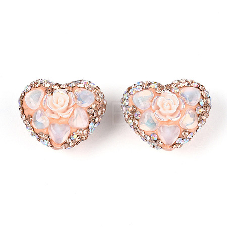 Heart Shape Polymer Clay Pave Rhinestone Beads RB-T018-03D-1