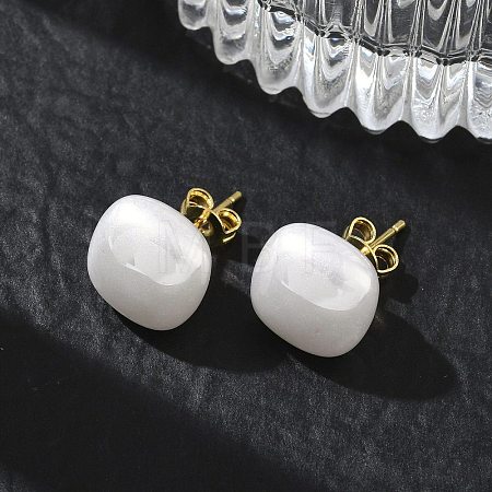 Brass & ABS Plastic Imitation Pearl Stud Earrings for Women PL-CBA760A-03A-G02-1