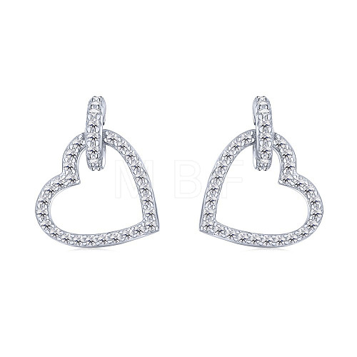 Rhodium Plated 925 Sterling Silver Micro Pave Cubic Zirconia Stud Earrings for Women EJEW-P231-73P-1