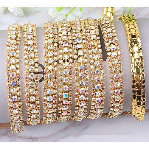 Brass Rhinestone Strass Chains CHC-WH0001-06G-1