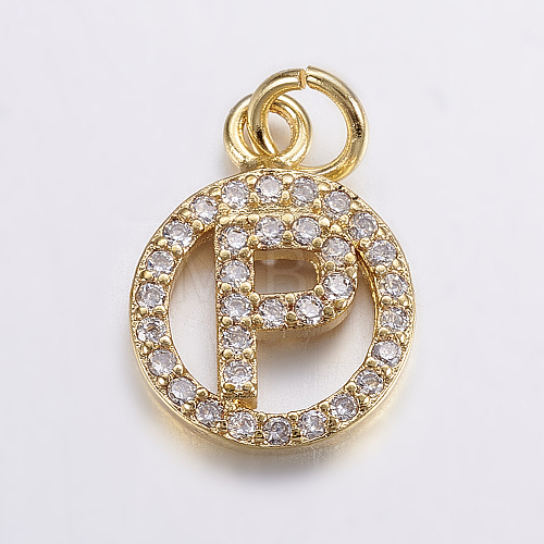 Long-Lasting Plated & Rack Plating Brass Micro Pave Cubic Zirconia Letter Charms ZIRC-A007-04P-G-1