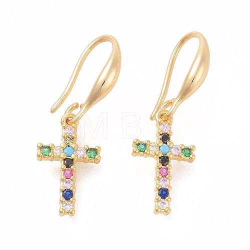 Brass Micro Pave Cubic Zirconia Dangle Earrings EJEW-F233-02G-1