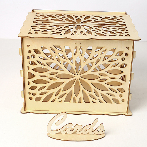 Rectangle Hollow Wood Wedding Card Box with Iron Lock HULI-PW0002-148D-1