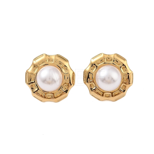 Ion Plating(IP) 304 Stainless Steel with ABS Imitation Pearl Stud Earrings for Women EJEW-N055-05G-1