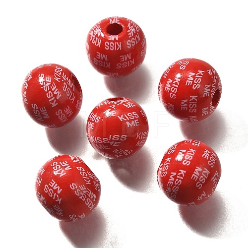 Valentine's Day Element Printed Wood Beads WOOD-R002-01-34-1