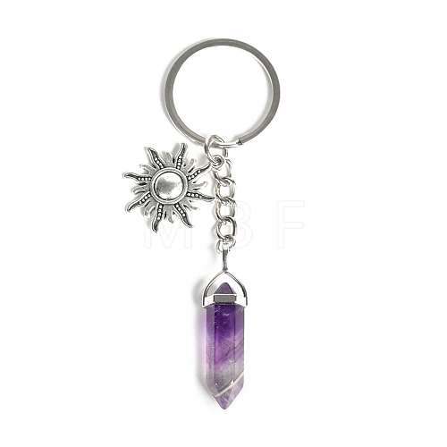 Natural Amethyst Bullet Shape Keychain G-PW0007-038F-1