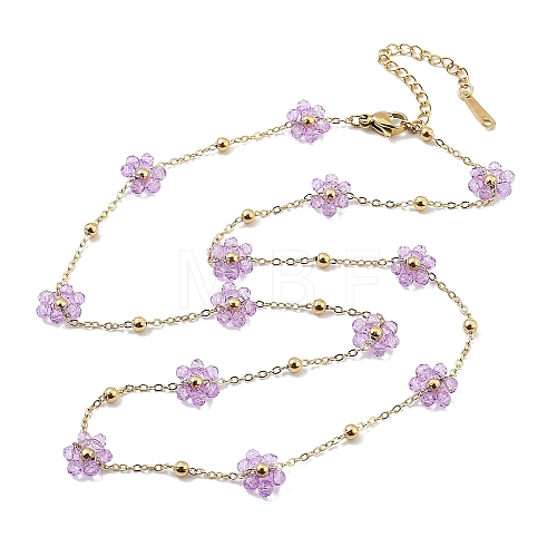 Glass Flower Link Chain Necklaces NJEW-H041-04G-01-1