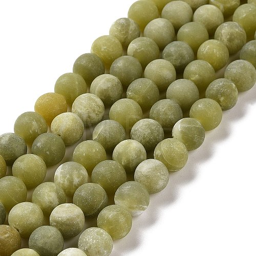 Round Frosted Natural TaiWan Jade Bead Strands G-M248-8mm-02-1