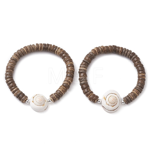 Natural Coconut Rondelle Beaded Stretch Bracelets BJEW-JB10250-02-1
