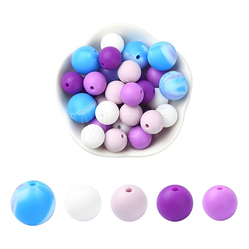 30Pcs 5 Colors Food Grade Eco-Friendly Silicone Focal Beads SIL-YW0001-24B-1