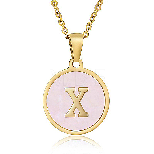 Natural Shell Initial Letter Pendant Necklace LE4192-12-1