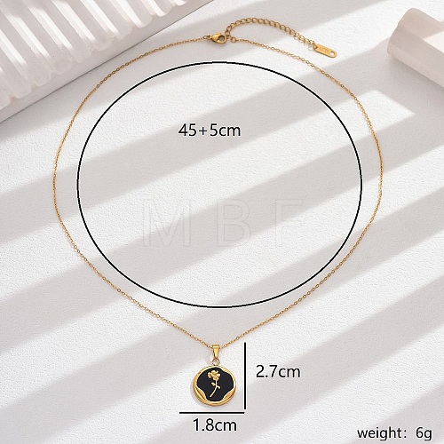 Vintage Luxury Stainless Steel Enamel Rose Pendant Necklaces for Women Daily Wear YQ3958-1-1