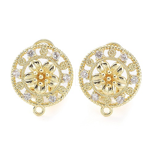 Hollow Flower Brass Micro Pave Cubic Zirconia Stud Earrings Finding KK-E083-12G-1