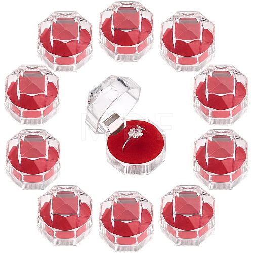 40Pcs Octagon Transparent Plastic Ring Boxes CON-CA0001-020-1