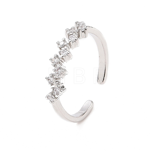 Clear Cubic Zirconia Wave Open Cuff Ring RJEW-B028-09P-1