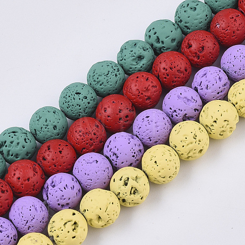 Spray Painted Natural Lava Rock Beads Strands G-N0324-C-M-1