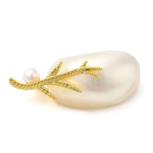 Oval Natural White Shell Brooches for Women JEWB-E031-04G-03-1