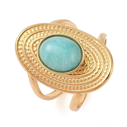 Oval Natural Amazonite Finger Rings RJEW-Z057-14G-04-1