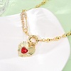 Mother's Day Brass Micro Pave Clear Cubic Zirconia Enamel Red Sacred Heart Mama Pendant Necklaces for Women NJEW-A071-12A-G-3