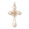Natural Cultured Freshwater Pearl Copper Wire Wrapped Cross Pendants PALLOY-TA00318-1