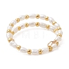 Natural Freshwater Pearl with Glass Seed Beaded Double Layers Finger Rings RJEW-JR01023-3