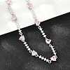 Brass Pave Pink Cubic Zirconia Heart Link Chain Necklaces KK-CBA4547-16A-P-2