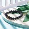 Natural Lava Rock Round Beaded Stretch Bracelet with Clear Cubic Zirconia Crown BJEW-JB07797-02-2