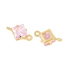 Brass Pave Cubic Zirconia Rhombus Connector Charms KK-P347-04G-01-3