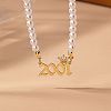 Alloy Crown Birth Year Pendant Imitation Pearl Round White Beaded Necklaces for Women FS-WG173C9-41-1