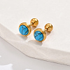 Real 18K Gold Plated 304 Stainless Steel Flat Round Stud Earrings ZB4928-4-1