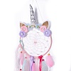 Handmade Unicorn Woven Net/Web with Feather Wall Hanging Decoration HJEW-A001-01A-2