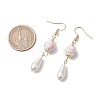Round with Flower Pattern Porcelain Ceramic Dangle Earrings EJEW-JE06347-03-3