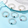 Natural Green Jade Imitation Tourmaline & Glass Beaded Stretch Finger Rings RJEW-JR01006-1