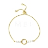 Round Shell Pearl & Brass Ring Box Chain Slider Bracelets for Women BJEW-JB10746-1