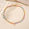 Colorful Glass Seed Beaded Initial Pendant Double Layer Necklaces QS3881-4-1