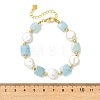 Natural Aquamarine & Keshi Pearl Beaded Bracelets for Women BJEW-JB14007-03-4