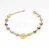 Colorful 304 Stainless Steel & Evil Eye Enamel Flat Round Link Bracelets FS-WGB13F5-13-1